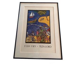 Vintage 1978 Framed Print Teza Lord Fish Fry Caribbean Signed Numbered 30/475